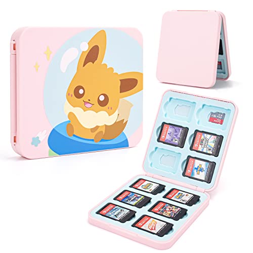 DLseego Cute Fox Game Case For Switch Lite / Switch / Switch OLED, 12 Slots Game Cards Holder and 12 Micro SD Card Slots, Portable Game Card Storage Cartridge Box