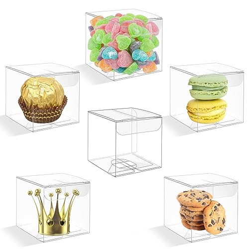 COIDEA 24 PCS Clear Favor Boxes, 2x2x2 inches Small Clear Plastic Box, Individual Macaron Packaging Box for Wedding Party, Baby Shower, Parties, Bridal Shower