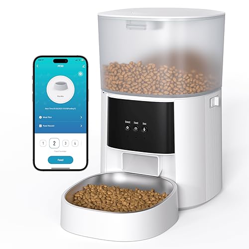 LIWAN Automatic Cat Feeder, 5G&2.4G WiFi Cat Food Dispenser with APP Control, 4L Timed Pet Feeder for Pet Dry Food, 1-10 Meals Per Day, Up to 10s Meal Call for Cat & Dog
