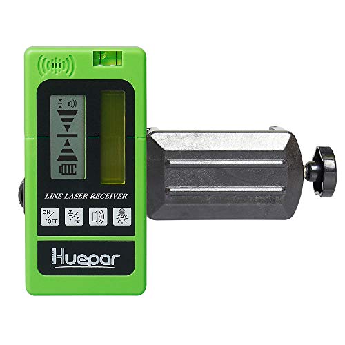 Huepar LR-5RG Laser Detector for Laser Level - Green and Red Beam Receiver for Use with Pulsing Line Lasers, Two-Sided Back-lit LCD Displays, Automatic Shut-Off Timer, Clamp Included