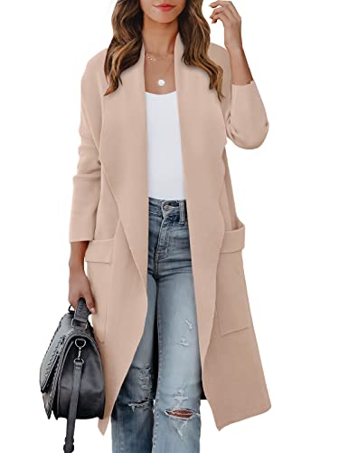 ANRABESS Cardigan Sweaters for Women Open Front Fall and Winter Oversized Long Coats Knit Long Sleeve Lightweight Dressy Casual Jackets Trendy Outwear Clothes 580fense-L Pink