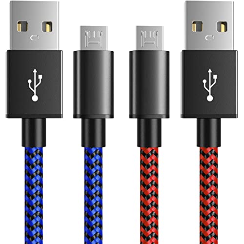 PS4 Controller Charger Charging Cable 10ft 2 Pack Nylon Braided Extra Long Micro USB 2.0 High Speed Data Sync Cord Compatible for Playstaion 4, PS4 Slim/Pro, Xbox One S/X Controller, Android Phones