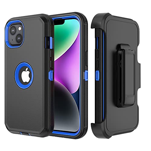 TASHHAR Phone Case for iPhone 14 Plus Case,Heavy Duty Hard Shockproof Armor Protector Case Cover with Belt Clip Holster for Apple iPhone 14 Plus 6.7 5G 2022 Phone Case (Black+Blue)