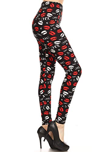 Leggings Depot High Waisted Valentine & Hearts Print Leggings for Women-Full Length-S674, XOXO Kisses, One Size