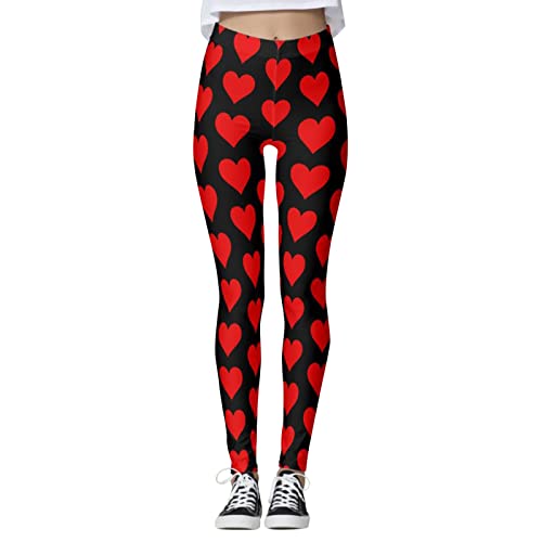 Women's Valentines Day Leggings Red Heart Heart Print High Waist Leggings for Women Stretchy Tights Compression Tights