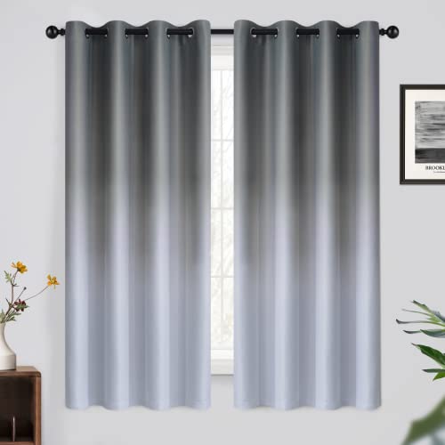 Yakamok Light Blocking Gradient Color Curtains Grey Ombre Blackout Curtains Room Darkening Thermal Insulated Grommet Window Drapes for Living Room/Bedroom (Grey, 52W x 63L / 2 Panels)