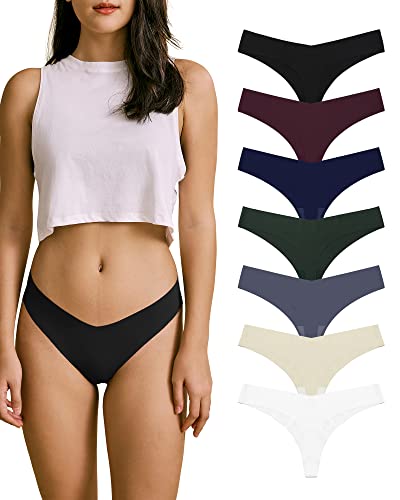 SHARICCA Women No Show Seamless Underwear Thong Invisible Soft Panties Multi Pack, M, 7P09