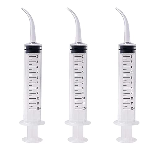 Curved Tip 12cc Irrigation Syringes, Dental Syringe with Curved Tip for Oral Dental Care (6)