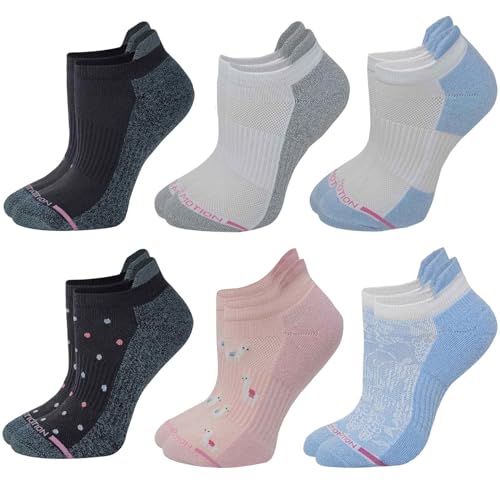 Dr. Motion 6 Pairs Womens Low Cut Ankle Cushioned Breathable Compression Socks (Assorted B)