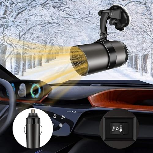 Car Heater, 12V 150W Portable Windshield Defogger and Defroster, 2 in1 Fast Car Heater Defroster, Plug in Automobile Windscreen Fan with Suction Holder (Black)