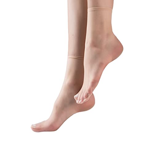 TeenFighter 5 Pairs Crystal Transparent Silky Nylon Ankle Socks for Girls, Ultra-Thin No Show Elastic Socks for Women