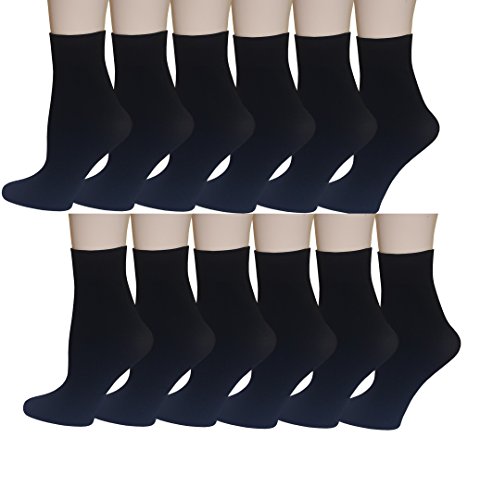 SUMONA 12 Pairs Pack Women Opaque Stretchy Spandex Ankle High Trouser Socks (Black)