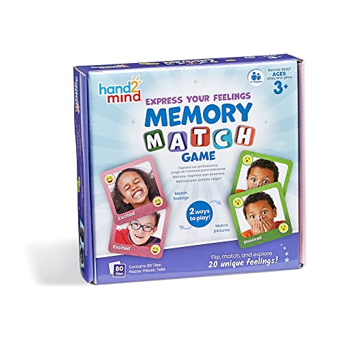 hand2mind Express Your Feelings Memory Match Game, Emotion Cards for Kids, Matching Card Game, Social Emotional Learning Activities, Play Therapy Games for Kids, Mindfulness for Kids, Calm Down Corner