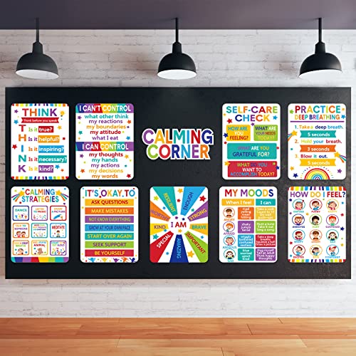 Pajean 10 Pcs Calming Posters Emotion Chart for Kids Feeling Management Back to School Strategies Bulletin Board Set Preschool Kindergarten Elementary Decor Special Education