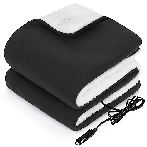 SEALY 12-Volt Heated Car Blanket, Portable Heated Blanket with 3 Heating Levels & 4 Hours Auto Off, Electric Blanket for Car, Truck, SUV, RV or Camping, Machine Washable, 59" X 43", Charcoal