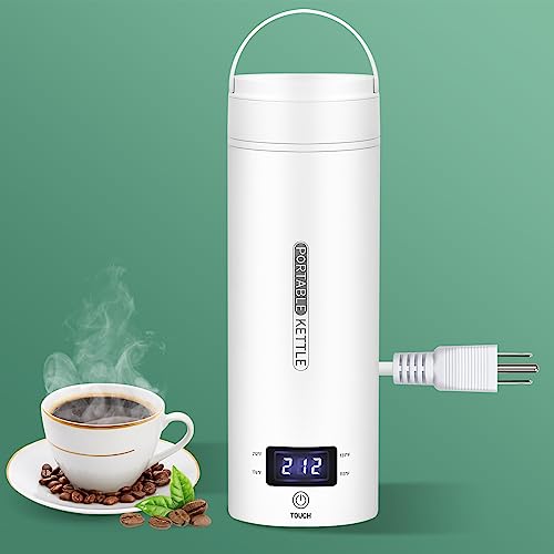 Travel Electric Kettle Portable Small Mini Tea Coffee Kettle Water Boiler, Water Heater with 4 Temperature Control,304 Stainless Steel with Auto Shut-Off & Boil Dry Protection, BPA-Free (White)