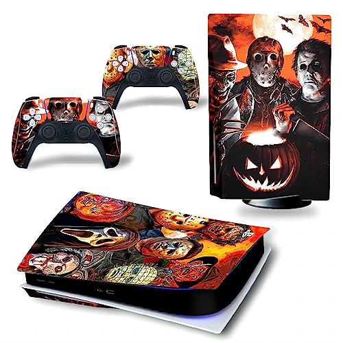Horror P-S5/Play-station Digital Version Protectors Skin, Durable, Bubble-Free Halloween Console and Controllers Stickers Protectors Accessories for P-S5 Halloween Decor
