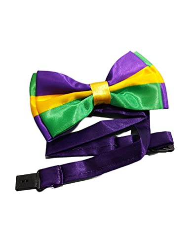 Mardi Gras Bow Tie For Men Purple Yellow Green Pre-Tie Bow Mardi Gras Neck Bowtie JHMG06 (Purple Yellow Green)