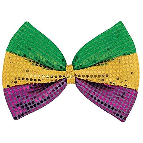 Amscan, 8" x 12" Sequined Mardi Gras Color Oversized Fabric Bow Tie, Multicolor