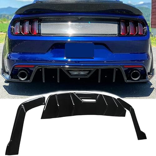 YOUNGERCAR Rear Bumper Diffuser Fit for 2015 2016 2017 Ford Mustang Quad Fin Rear Lip Gloss Black Valence Diffuser Lower Spoiler Splitter Bumper Lip