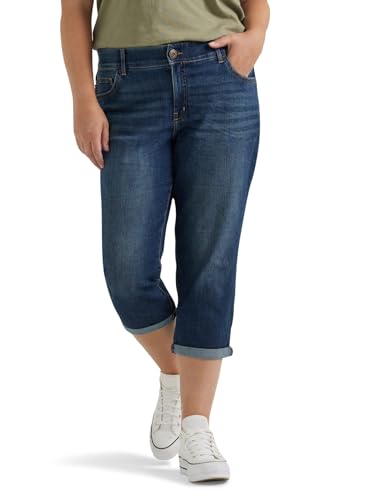 Lee Women's Plus Size Flex Motion Regular Fit 5 Pocket Capri Jean, Bewitched, 18 W