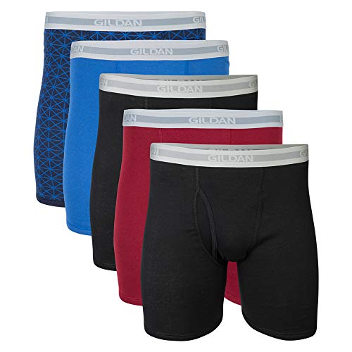 Gildan Men's Underwear Boxer Briefs, Multipack, Mixed Blue/Grey (5-Pack), Medium