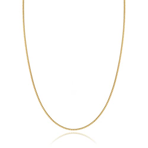 Ariana Lucci 14K Gold Filled Italian-Made Box Chain Necklace for Women and Men, Thin 0.8mm Non Tarnish, Timeless Classic Box Chain Pattern, 20"