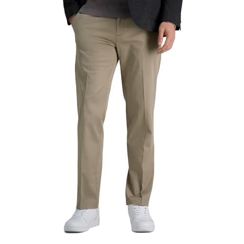 Haggar mens Iron Free Premium Khaki Straight Fit Flat Front Flex Waist Casual Pants, Medium Khaki, 36W x 30L US