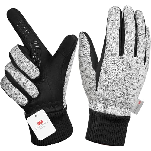 MOREOK Winter Gloves -10F 3M Thinsulate Warm Gloves Bike Gloves Cycling Gloves for Driving/Cycling/Running/Hiking-Gray-M