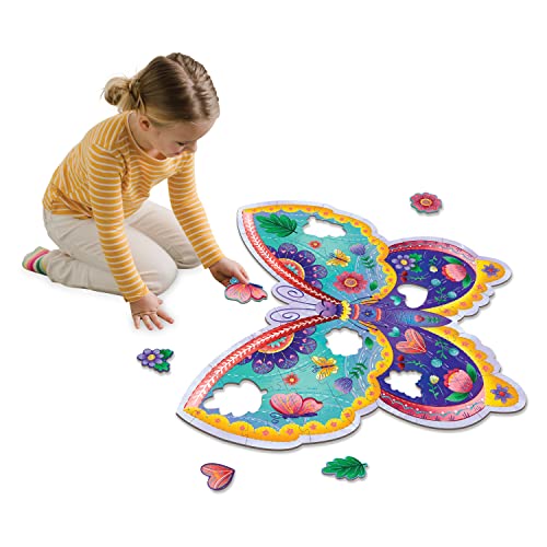 Peaceable Kingdom Shimmery Butterfly Floor Puzzle  53-Piece Giant Floor Puzzle for Kids Ages 5 & up  Fun-Shaped Puzzle Pieces  Great for Classrooms