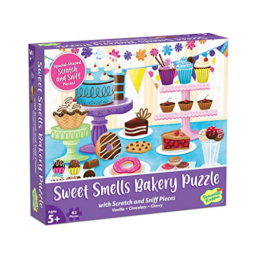 Peaceable Kingdom Scratch & Sniff Puzzles  Sweet Smells Bakery - 82pc Sensory Puzzle for Kids Ages 5 & up - Vanilla, Chocolate & Cherry scents - Great for classrooms