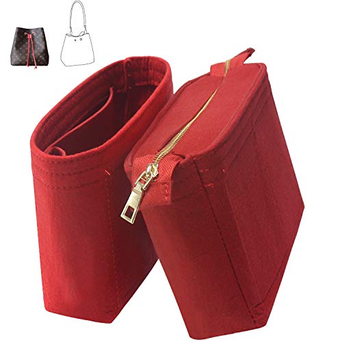 MISIXILE Bag Organizer, Bag Shaper Purse Insert Felt Organizer Fit in LV NeoNoe No and other Bucket Bags - red