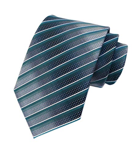 Men Stripe Peacock Green Grey Tie Woven Necktie Creative Design Gift for Dad Son