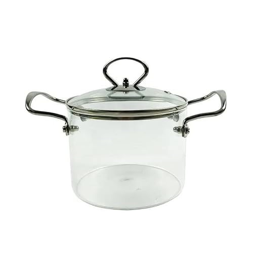 Borosilicate Heat Resistant Kitchen Glass Pan Detachable With Stainless Steel Handle Cooking Pot Transparent Glass Cooker For Soup Vegetables Fruit Salad 11.6x7.8x4.1 inches, 2500 ml