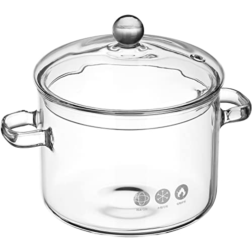 Yardwe Saucepan with Cover Clear Cooking Pot -Resistant Stovetop Pot with Double Handle for Noodles Tea Soup