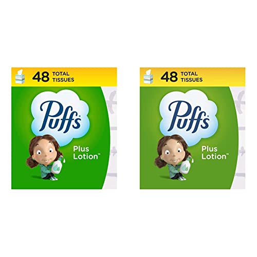 Puffs Plus Lotion Facial Tissue, 1 Cube Box, 48 Tissues Per Box (Pack of 2)