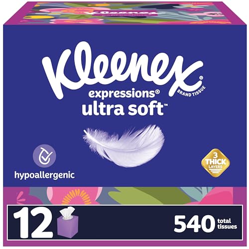 Kleenex Expressions Ultra Soft Facial Tissues, 12 Cube Boxes, 45 Tissues per Box, 3-Ply (540 Total Tissues)