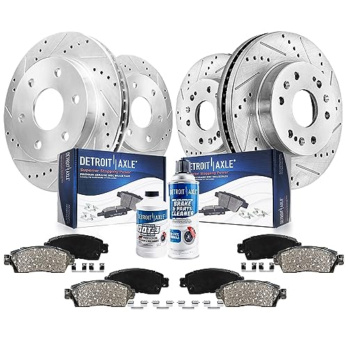 Detroit Axle - Brake Kit for GMC Chevy Silverado Sierra Suburban Yukon XL 1500 Escalade ESV EXT Tahoe 12.99" inch Front & 13.58" inch Rear Drilled Slotted Brakes Rotors Ceramic Brake Pads Front Rear