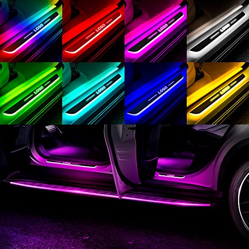 Wireless Car Door Sill Led Customized Logo or Text,USB Chargeble Auto-Sensing Courtesy Guards Decorative Lights with 8 Colors are Suitable for All Car Models (2pcs Front)