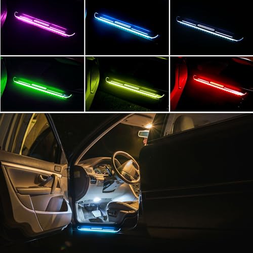 Hippo Creation 4Pcs Car Door Pedal Light - Wireless LED Lights, Auto-Sensing, IP67 Waterproof, Rechargeable, Red, Green, Blue, Turquoise, Yellow, Purple or White light for Door Sill (4)