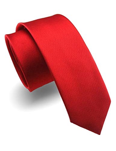 RBOCOTT 2.4" Red Skinny Tie for Men Silk Wedding Business Slim Necktie(1)