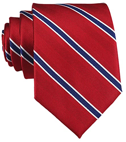 Mens Boy Red Blue Repp Stripe Jacquard Woven Silk Tie College Graduation Necktie