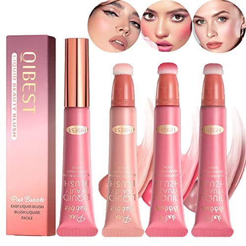 3pcs Liquid Blush Makeup Wand, Cream Liquid Blush with Cushion Applicator For Cheeks Tint,Weightless Blendable Liquid Blush Stick,Natural-looking, Glow Dewy Finish