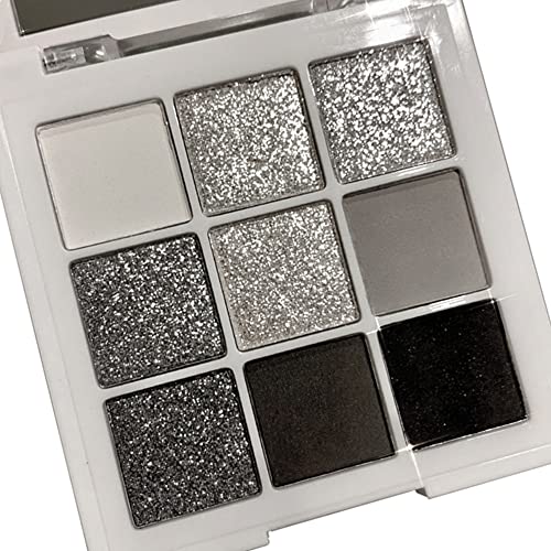 Go Ho Black Grey White Smokey Makeup Eyeshadow Palette,9 Colors Matte & Shimmer Eye Makeup Palette,Gray Sliver Eyeshadow Makeup,Waterproof Cool Daily Shades Eyeshadow Palette with Prism Mirror