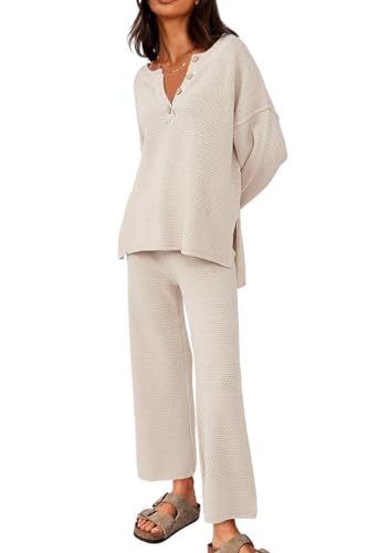 LILLUSORY Two 2 Piece Lounge Sets Womens Matching 2023 Fall Fashion Wide Leg Pants Rompers Sets Cute Tops Casual Trendy Fashion Sweatsuits Outfits Cozy Knit Pullover Loungewear Clothes