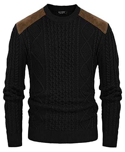 Men's Crewneck Commando Sweater Casual Soft Stretchy Twisted Knitted Pullover Military Sweater Black
