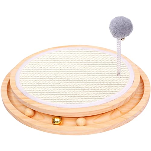 Cooenia Cat Toy Roller Scratcher Pad 2-Level Turntable Sisal Scratching 3 Tracks Balls for Indoor Cats Interactive Kitten Fun Mental Physical Exercise Puzzle