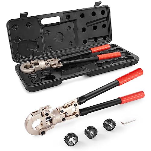 VEVOR Copper Press Tool Tube Fittings Crimping Kit, Pro Press Crimper with 1/2", 3/4", 1" Quick Change Jaws, 360 Rotatable Crimp Tool & Locking Pin, Extendable Handle, Meet ASTM B88 and B75 Standard