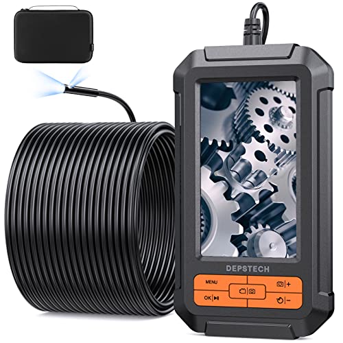 DEPSTECH 50ft Dual Lens Endoscope Camera with Light,1080P HD Borescope with Split Screen, 7.9mm Waterproof Sewer Inspection Camera, Flexible Semi-Rigid Snake Camera for Drain Pipe Wall, Carrying Case