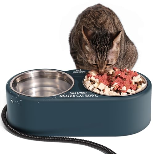 Outdoor Heated Cat Bowl Large Capacity Heated Water Bowl for Cat, Provide Non-freezing Food & Water in Winter, Outside Waterproof Heated Pet Bowl with 2 Stainless Steel Bowls 42 OZ for Kitty Feral cat